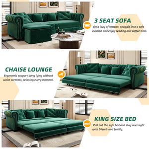 3 In 1 Pull Out Convertible Sleeper Sofa Bed, King Size, Chaise Lounge