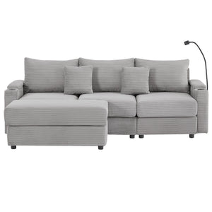 Modern Style Loveseat Sofa Sectional Sofa Couch With Storage Space, A Movable Ottoman, Two USB Ports, Two Cup Holders, A Phone Holder For Living Room
