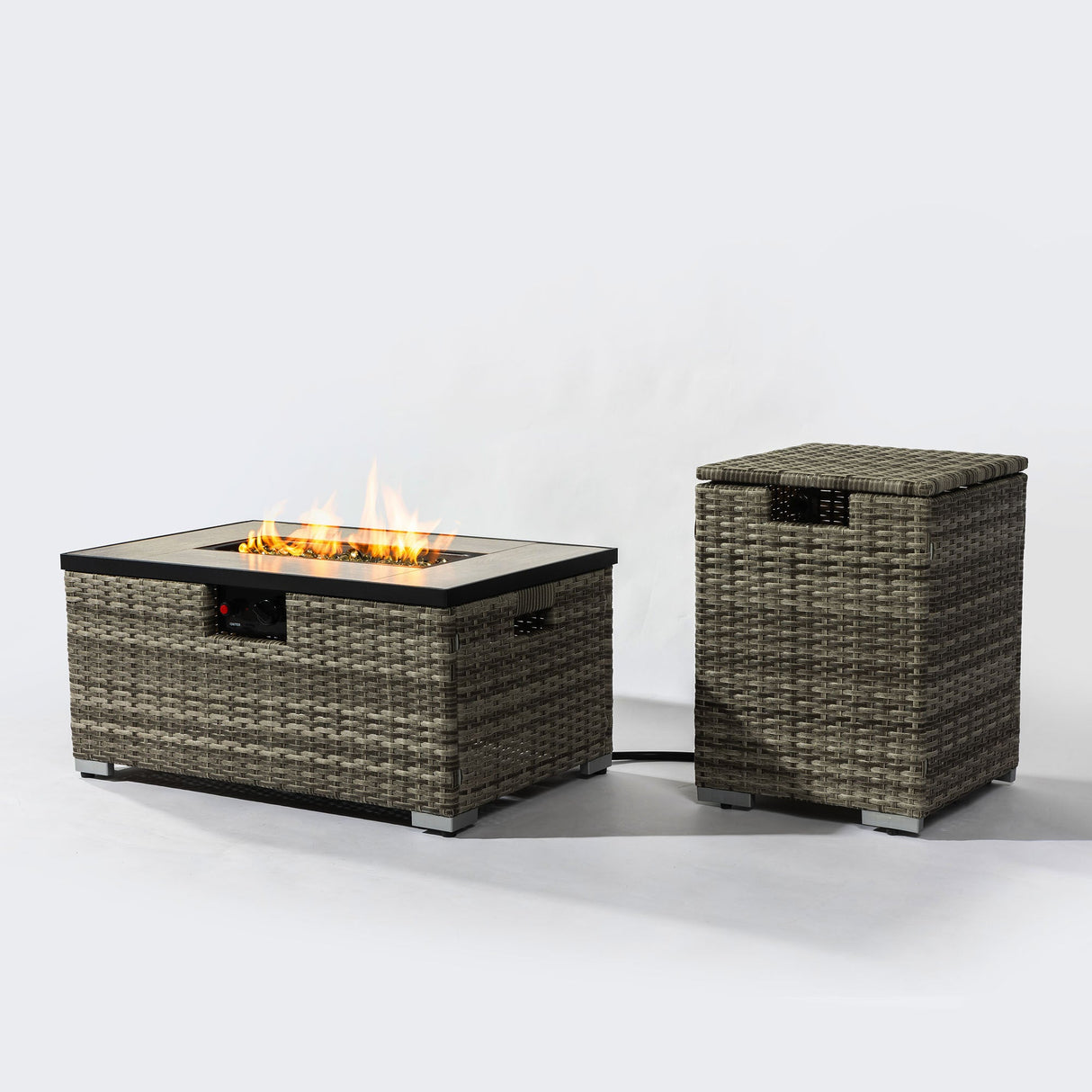 32' Propane Gas Fire Pit Table with Wicker Base and Propane Tank Cover