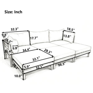 TOPMAX Outdoor Large Daybed Acacia Wood 6-Piece Patio Sofa Set