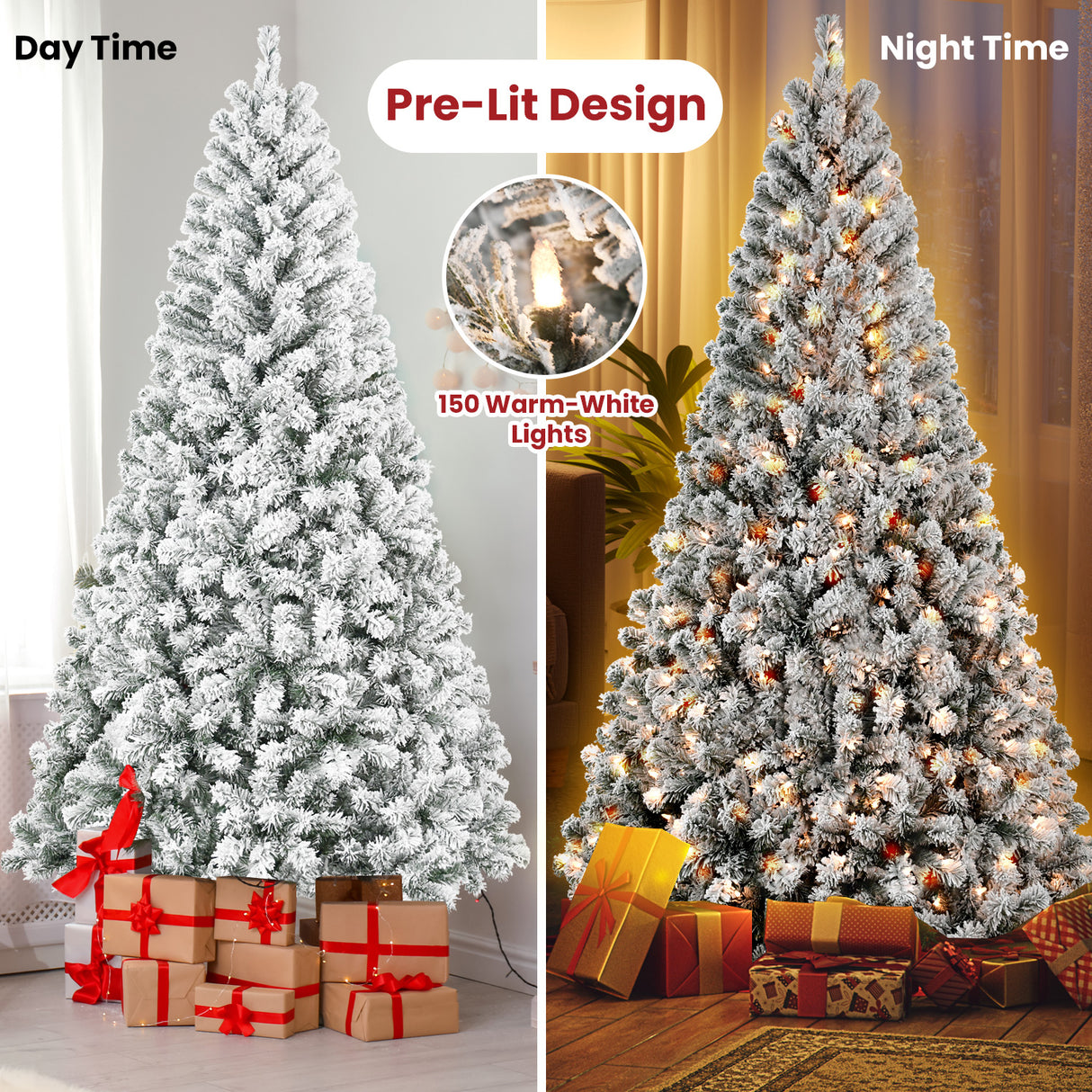 5FT Flocked Christmas Tree with 150 Warm Lights