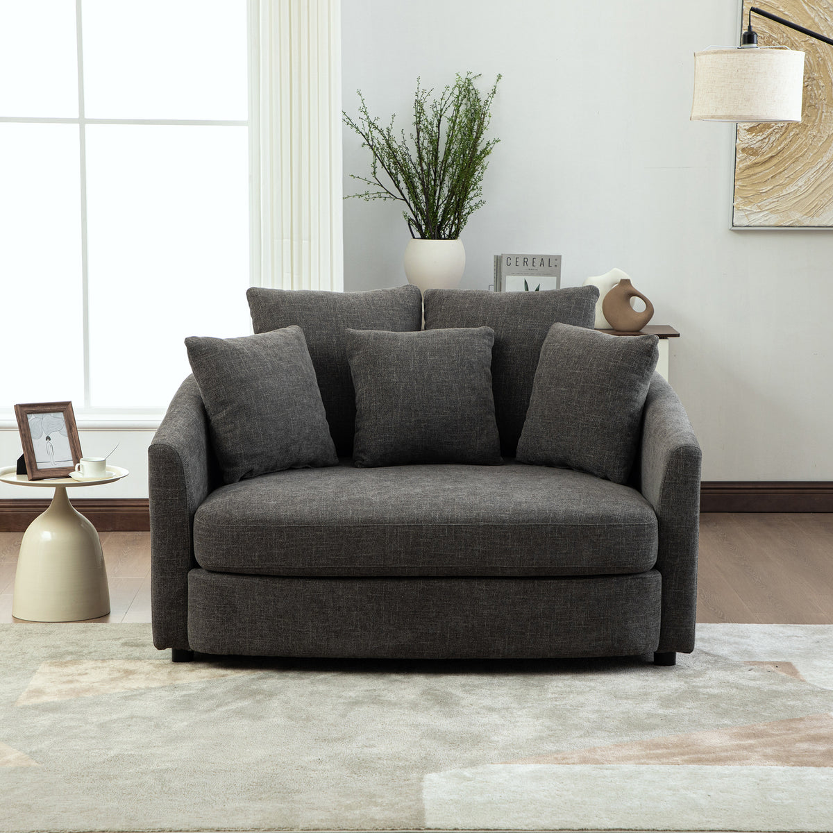 56.3'' Wide Upholstered Round Accent Cuddle Chaise with Pillows