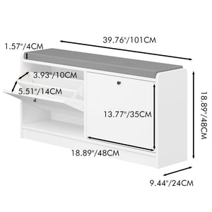 Shoe Storage Bench With Cushion, Entryway Organizer Cabinet For Hallway - White