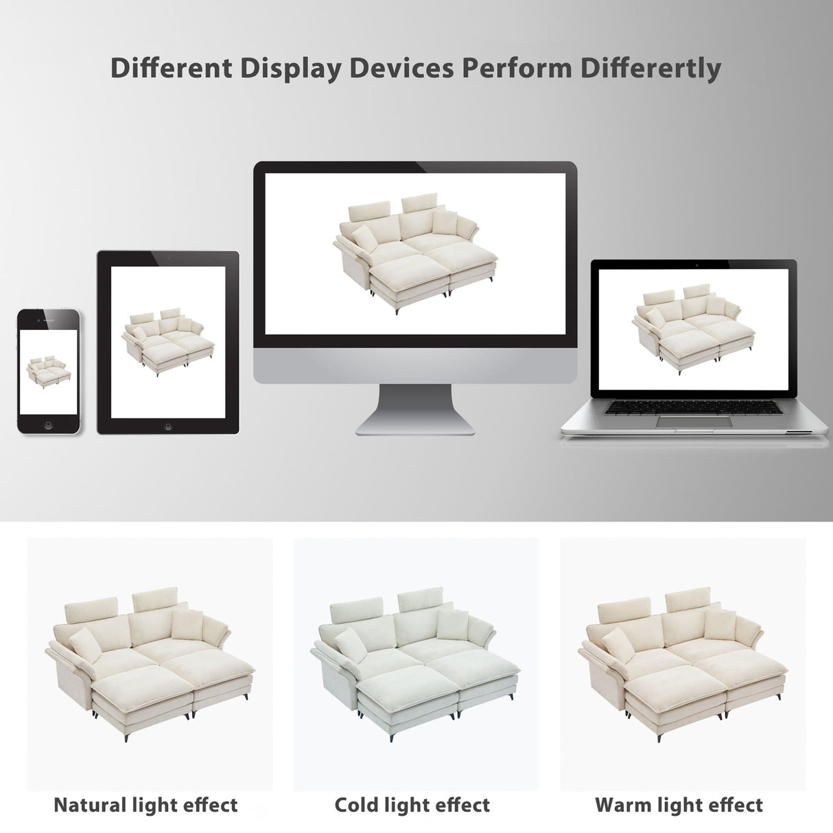 Modern Deep Seat Sectional Sofa With Ottoman