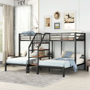 Metal Bunk Bed With Storage Shelves Staircase