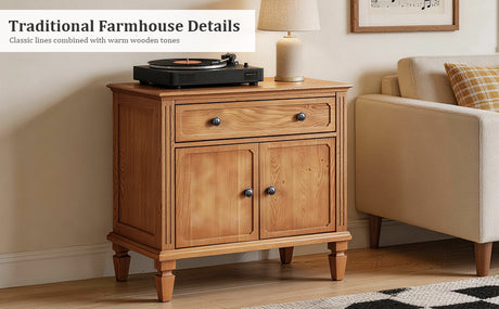 Farmhouse Nightstand with Charging Station, Wood Bedside Table with Drawer & Double-Door Storage Cabinet, End Table with USB & Type-C Ports for Bedroom, Living Room
