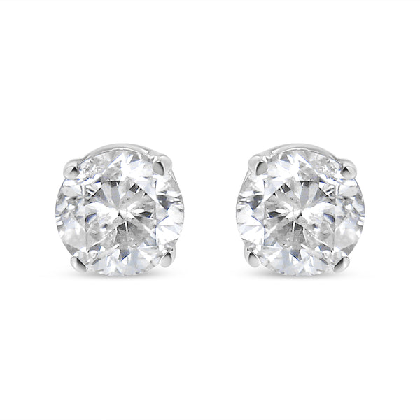 14K White Gold 1.0 Cttw 4-Prong Set Brilliant Round-Cut Solitaire Lab Grown Diamond Push Back Stud Earrings (E-F Color, VVS2-VS1 Clarity)