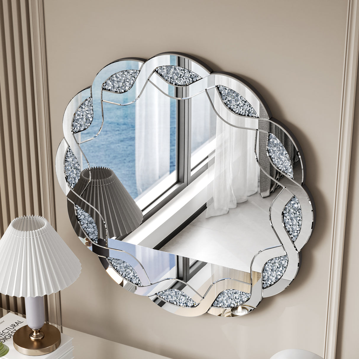 Silver Crush Diamond Round Wall Mirror