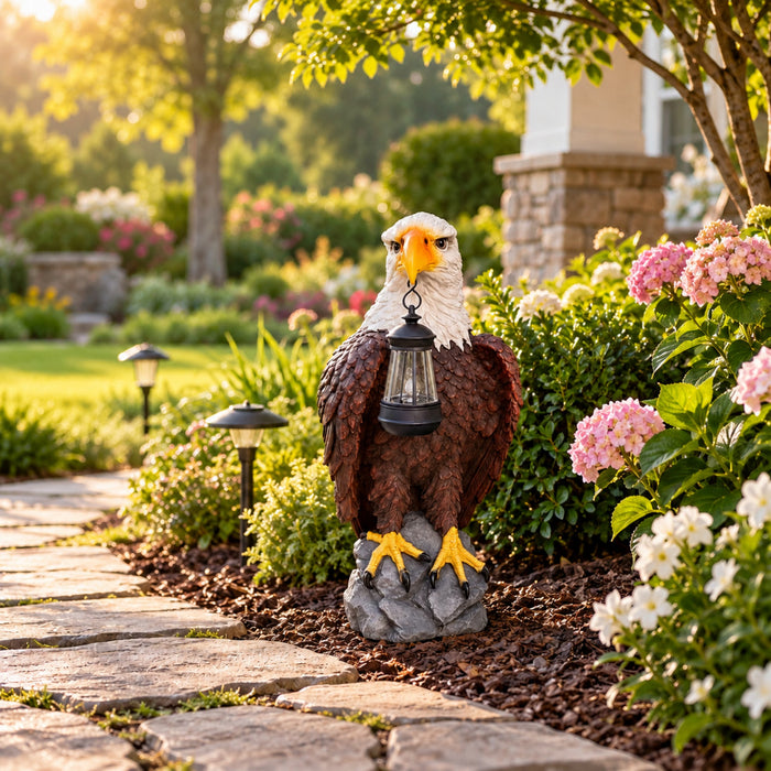 23.23-Inch Solar Bald Eagle Statue with Lantern