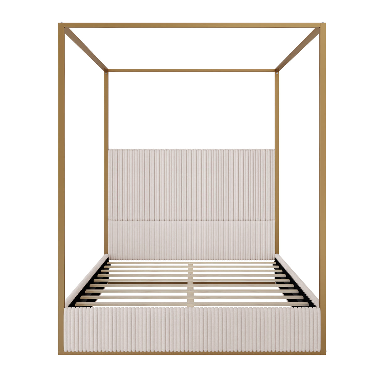 Plush Corduroy Tall Headboard Gold Canopy Bed Frame