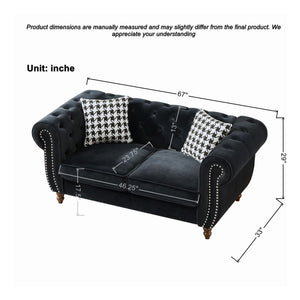Chesterfield Upholstery Fabric Loveseat With Roll Armrest And Nailhead