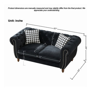 Chesterfield Upholstery Fabric Loveseat With Roll Armrest And Nailhead