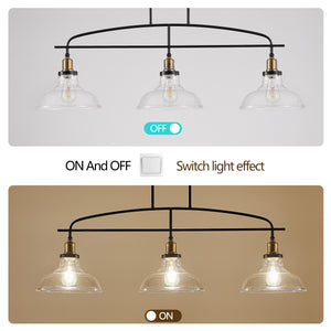 Industrial 3-Light Pendant Chandelier with Clear Glass Shades
