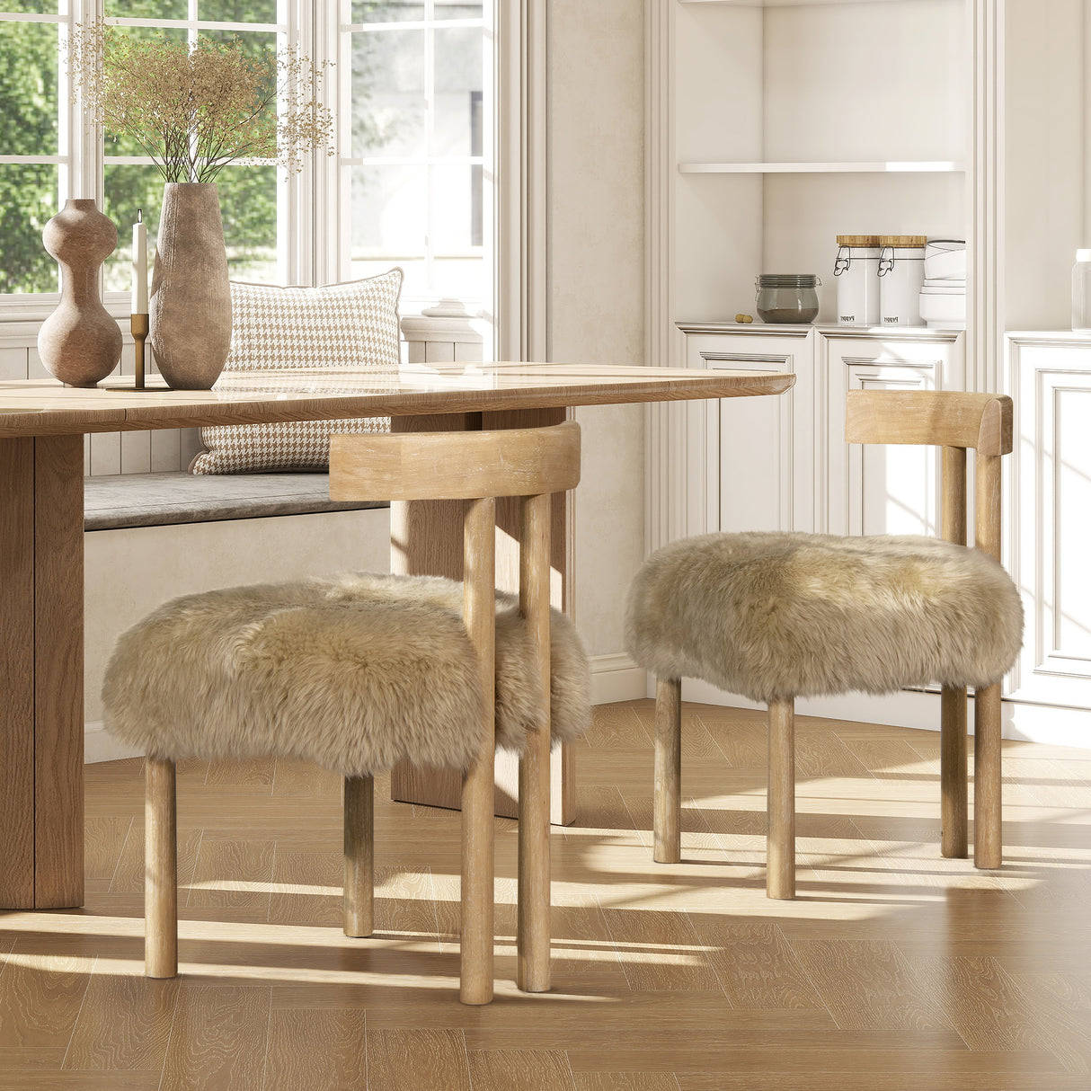 Arden 19.5" Genuine Sheepskin Fur Split Back Dining Chair