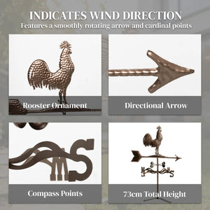 Roof Mount Wind Direction Indicator - Classic Rooster Weathervane