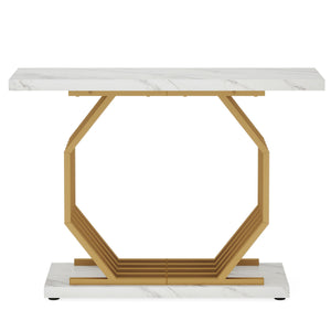 Accent Entryway Console Table With Geometric Bas For Living Hallway - White / Gold