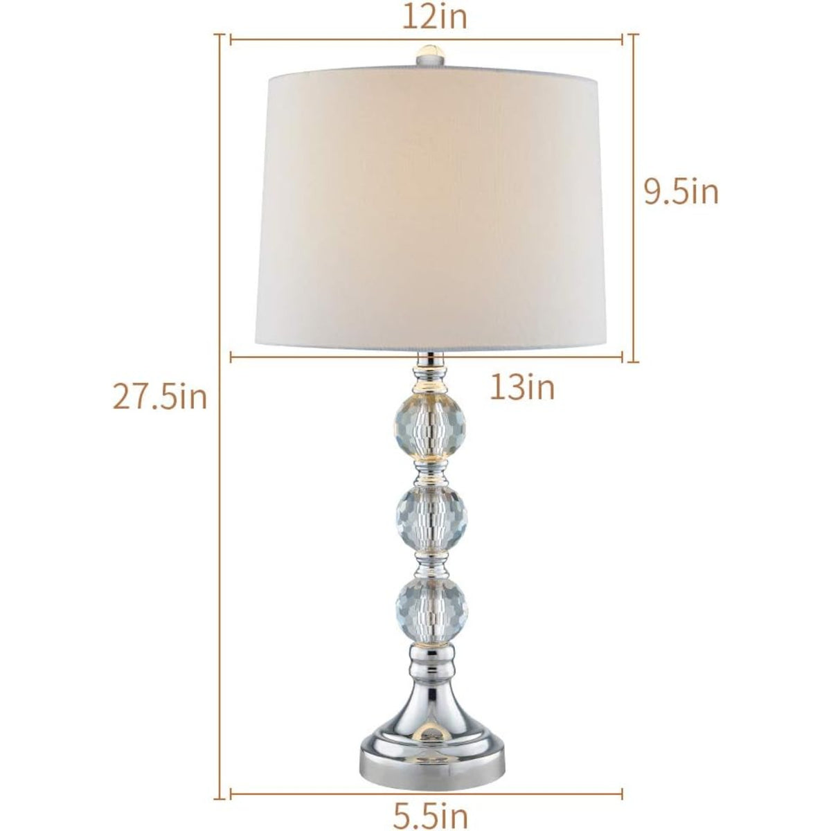 27.5-Inch Crystal Table Lamps Set of 2, 3 Way Dimmable, Nickel