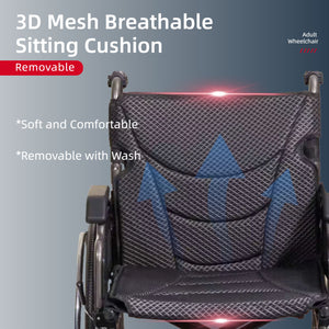 Lightweight Wheelchair Foldable For Adults, Manual Transport Chair With Double Brakes