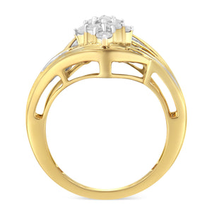 10K Yellow Gold over .925 Sterling Silver Diamond Bypass Cluster Ring (1 Cttw, I-J Color, I2-I3 Clarity) - Size 6