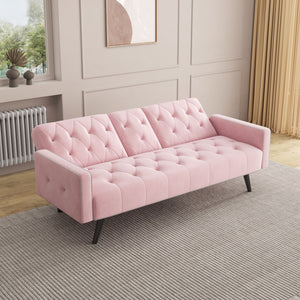 Sofa Bed With Nail Head Trim And Cup Holders - Pink