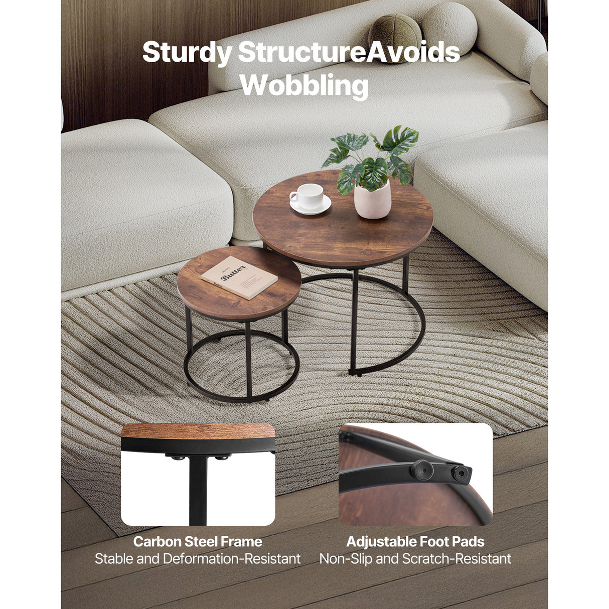 Nesting Coffee Table Set of 2, 23.6 in Round Coffee Tables