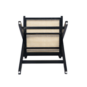 Modern Minimalist Bar Stool With Cane Seat - Black / Natural