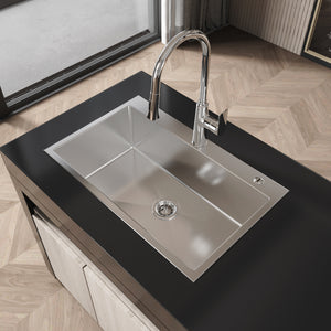 Stainless Steel Kitchen Sink, 30″x19″ Single Bowl, Overmount, Brushed Nickel