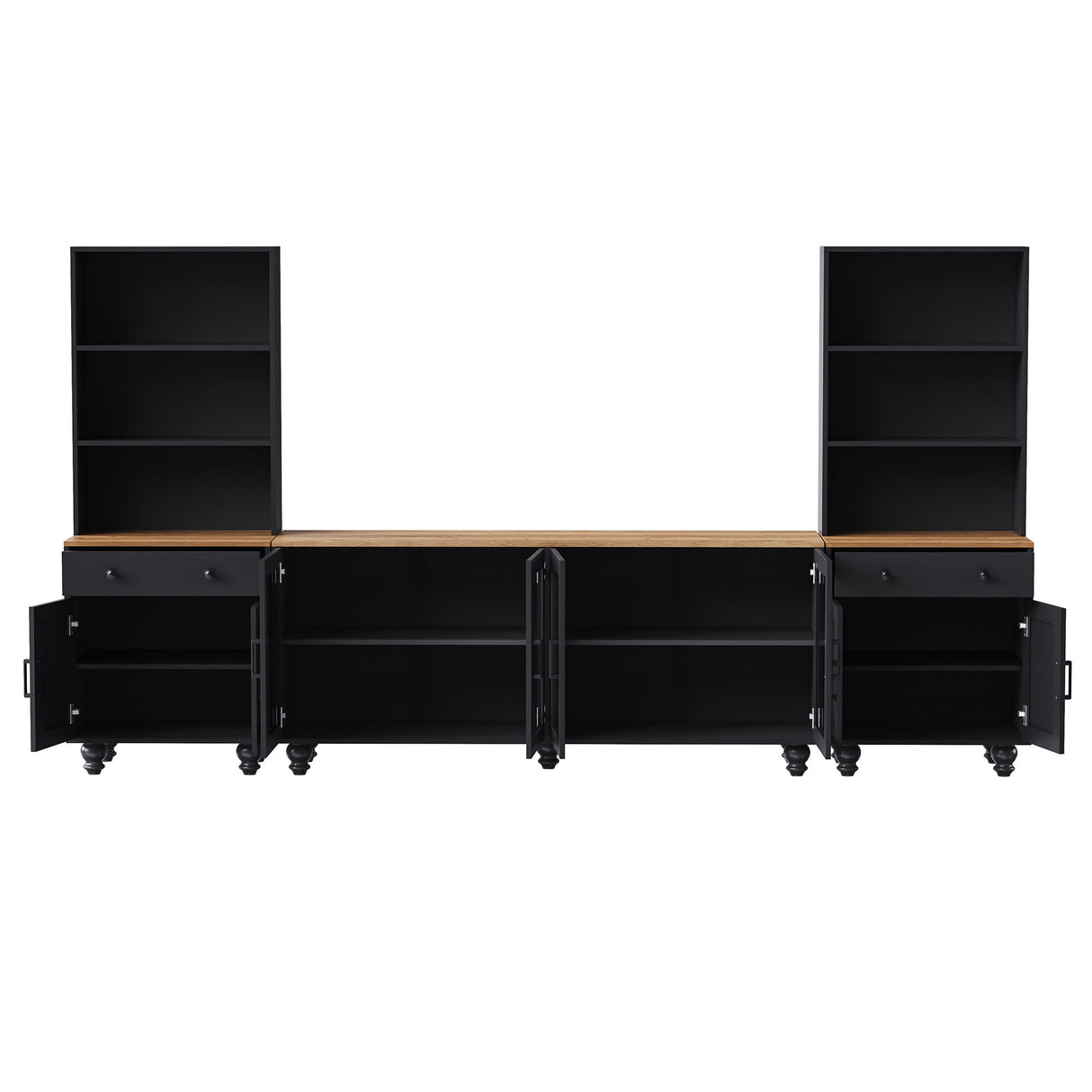 Farmhouse TV Stand With Solid Wood Gourd Shaped Legs For TVs Up To 70"