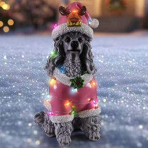 Christmas Poodle Statue, Holiday Dog Figurine