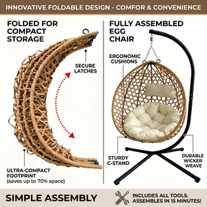 Foldable Hanging Egg Chair with Stand and Cushion