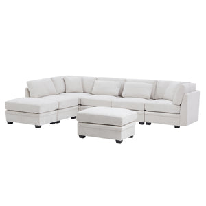 7-Piece Reversible Modular Corner Sectional Sofa - Beige