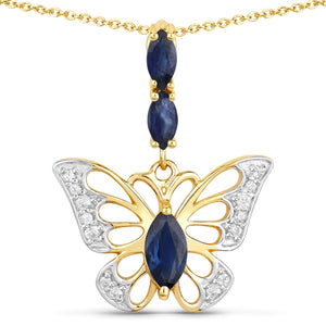 0.92 Carat Genuine Blue Sapphire and White Zircon .925 Sterling Silver Pendant