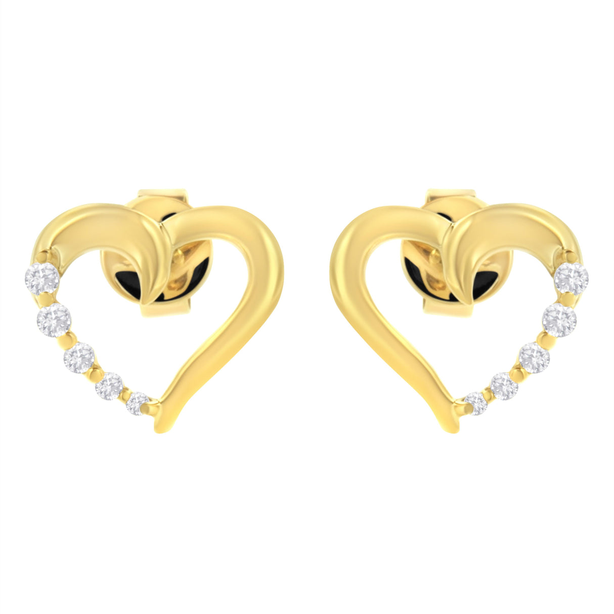 14K Yellow Gold 1/8 Cttw Diamond Journey Heart Hoop Earrings (K-L Color, I1-I2 Clarity)
