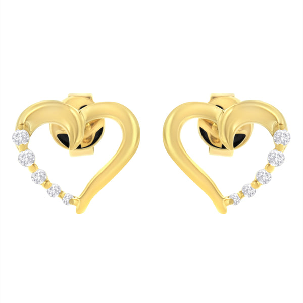 14K Yellow Gold 1/8 Cttw Diamond Journey Heart Hoop Earrings (K-L Color, I1-I2 Clarity)