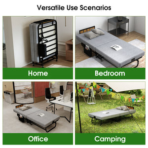 78"×31" Folding Bed with Headboard & USB Charging Station