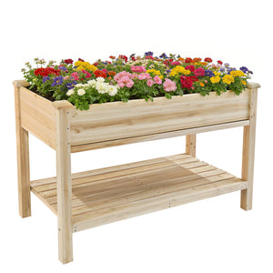 Raised Garden Bed with Water Collection Tray and Storage Shelf