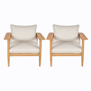 Terassi Outdoor Lounge Chair Set of 2 with Cushions - Beige / Light Teak