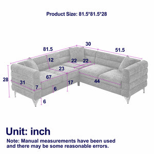 Oversized L - Shaped Corner Sofa, 5 Seater Sectional With 3 Cushions, Living Room Furniture - Orange