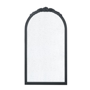 Hand Carved Rose Antique Mirror Frame, Wood Arch Mirror Wall Decor For Living Room