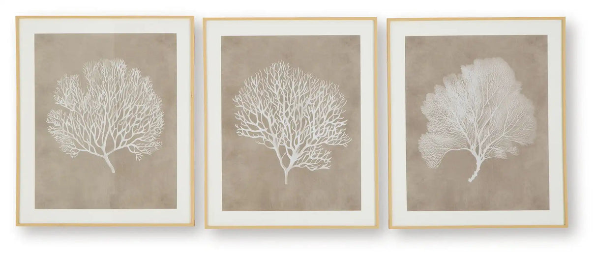 Hendridge - Wall Art Set (Set of 3) - Taupe / White - Best Buy Furniture