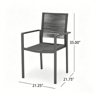 7-Piece Aluminum & Woven Rope Outdoor Patio Dining Set, Grey & Black