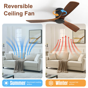 Low Profile Ceiling Fan DC, 3 Blade, Noiseless Reversible Motor, Remote Control