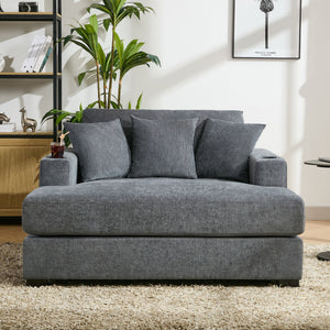 Oversized Chaise Lounger Modern Style Sofa Couch, With Pillows, Charge Station & Cup Holders