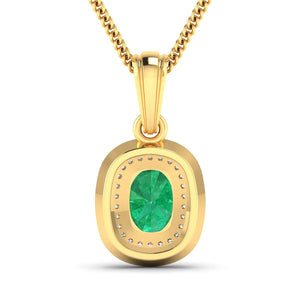 1.50 Carat Genuine Zambian Emerald and White Diamond 14K Yellow Gold Pendant