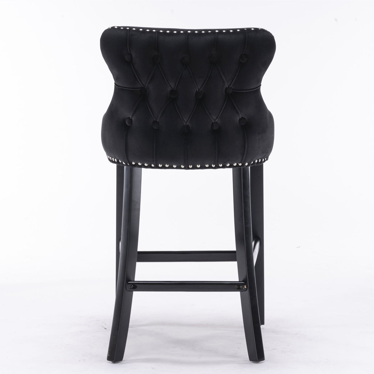 Contemporary Upholstered Wing-Back Barstools With Button Tufted Decoration And Wooden Legs, And Nailhead Trim, Leisure Style Bar Chairs, Bar Stools (Set of 2)
