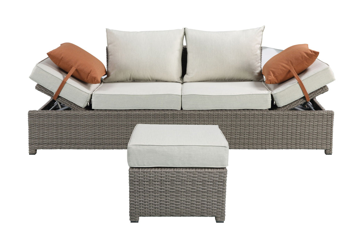 Salena - All Weather Wicker Patio Sofa & Ottoman With 2 Toss Pillows - Beige / Gray - Best Buy Furniture