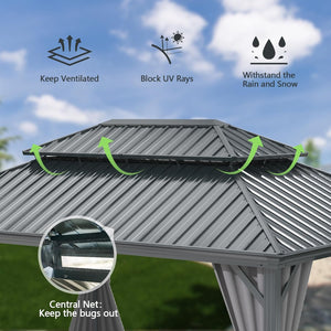 10x13ft Outdoor Gazebo with Galvanized Steel Double Roof