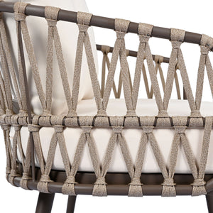 4 Piece Outdoor Patio Furniture Set, Metal Chairs With Woven Rope U Shaped Backrest