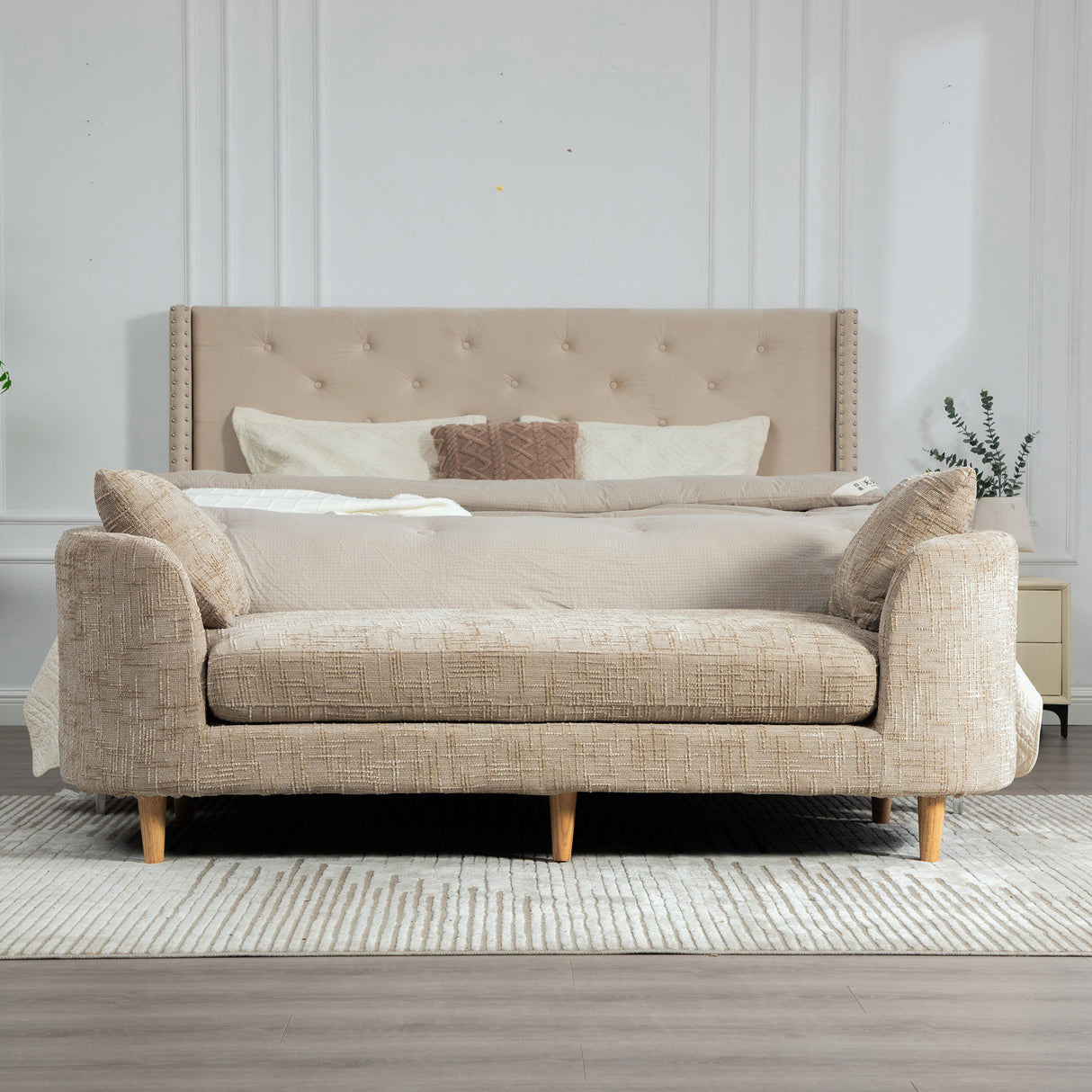 77.17" Wide Modern Upholstered End of Bed Bench with Armrests