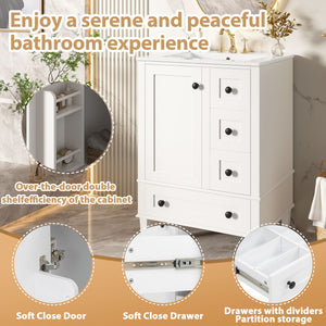 Bathroom Vanity With Integrated Basin, Soft Close Drawers, Door Mounted Double Layer Shelf